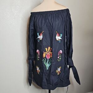 NWT Velzera Embroidered‎ Off-Shoulder Black Dress
